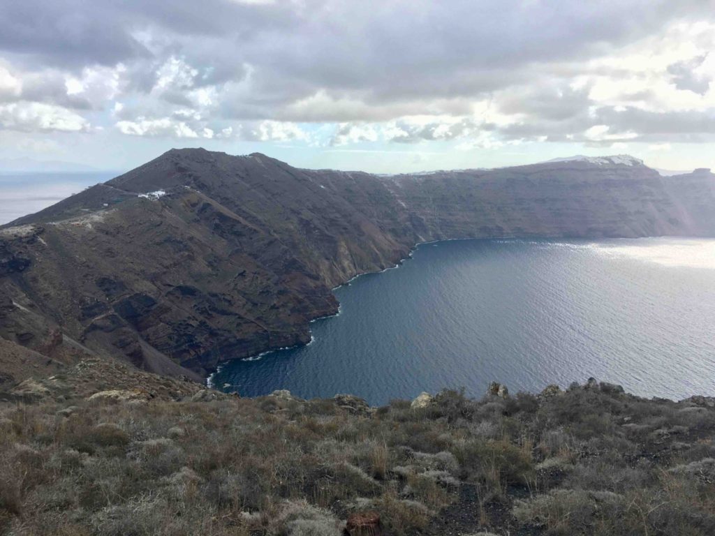 View of the caldera. Imerovigli is off in the distance with Skaros rock on the far right.