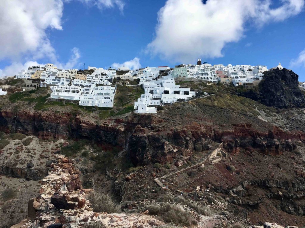 Looking up at Imerovigli from Skaros Rock.