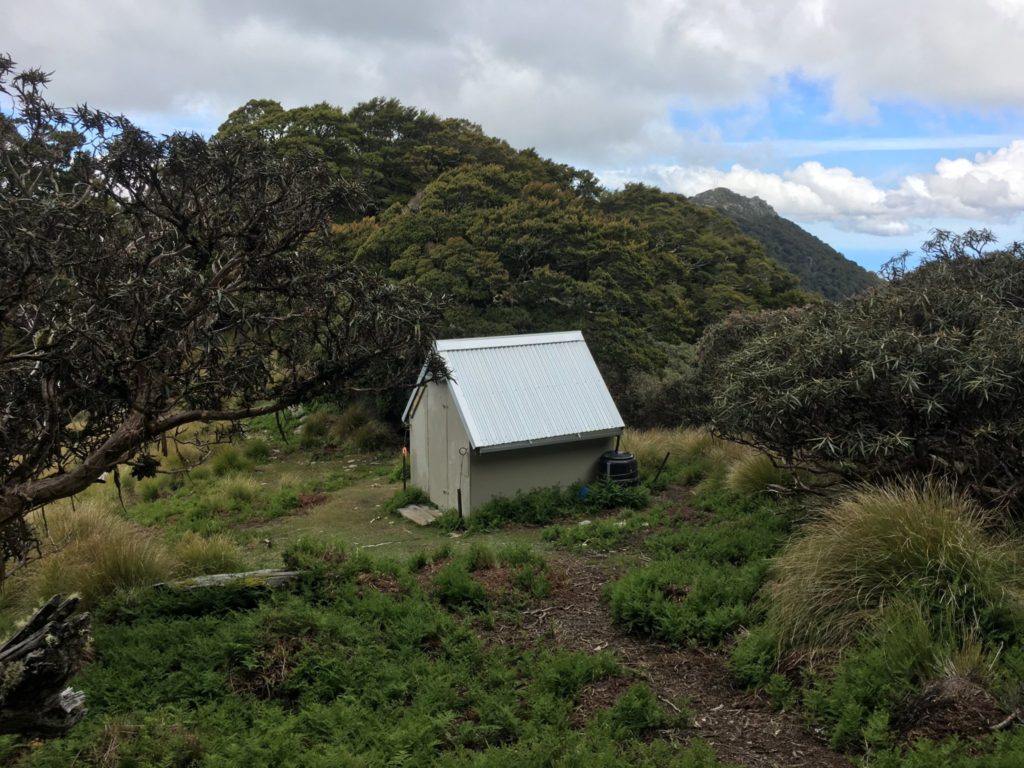 The hut located in the saddle between the two peaks